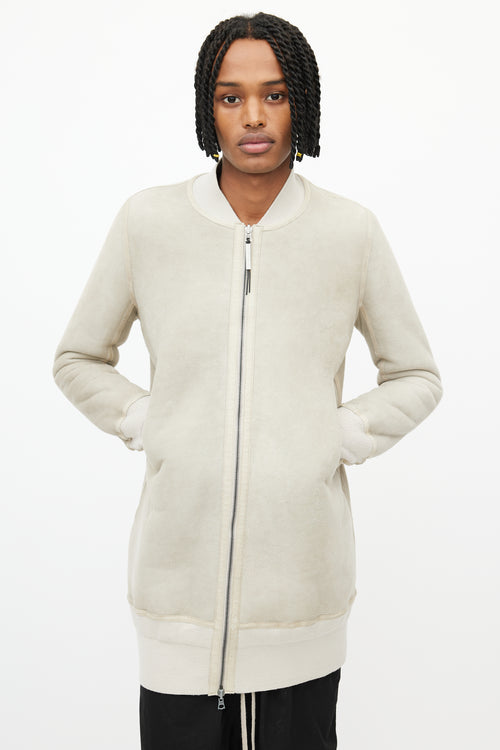 Isaac Sellam Beige Shearling Long Bomber Jacket