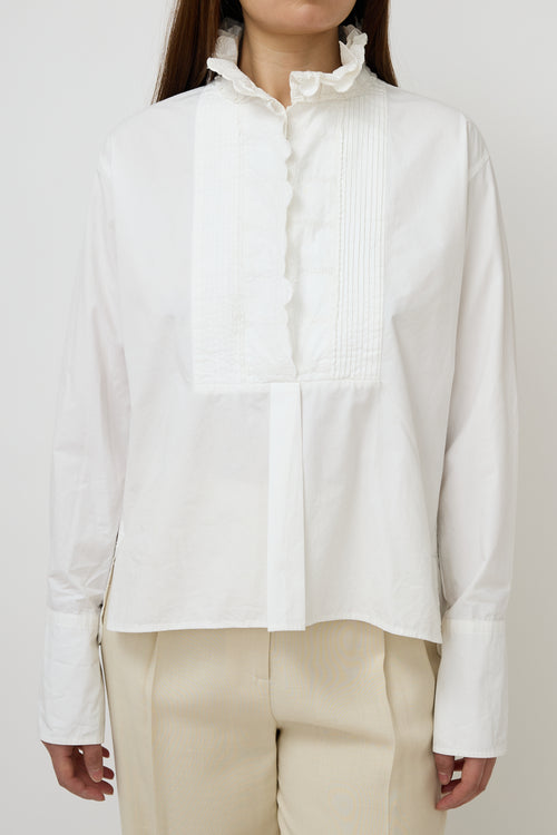  Etoile White Pleated Bib Shirt