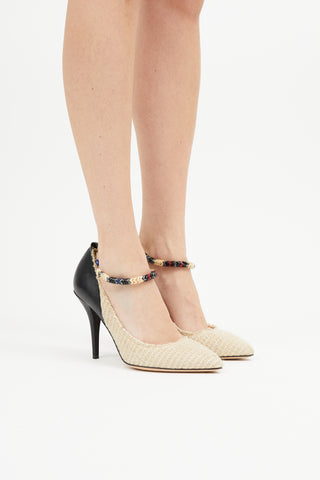 Isabel Marant Beige 
Black Woven Beaded Pump