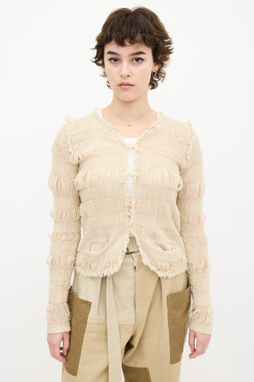 Beige Knit Fringe Cardigan