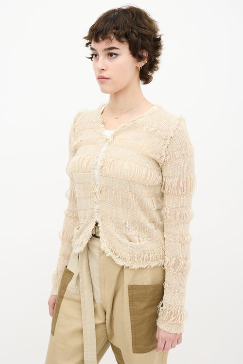 Beige Knit Fringe Cardigan