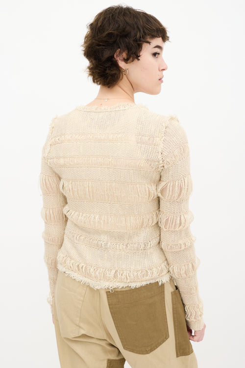 Beige Knit Fringe Cardigan