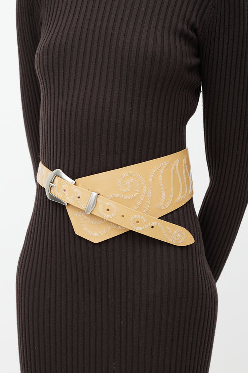 Isabel Marant Beige Leather Asymmetrical Western Belt