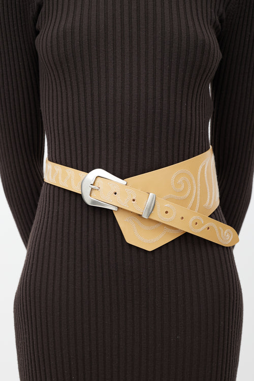 Isabel Marant Beige Leather Asymmetrical Western Belt