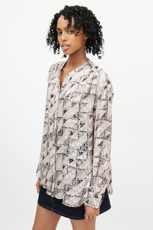 Isabel Marant Beige 
Multicolour Geometric Silk Shirt