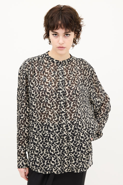 Isabel Marant Black 
Beige Sheer Printed Blouse