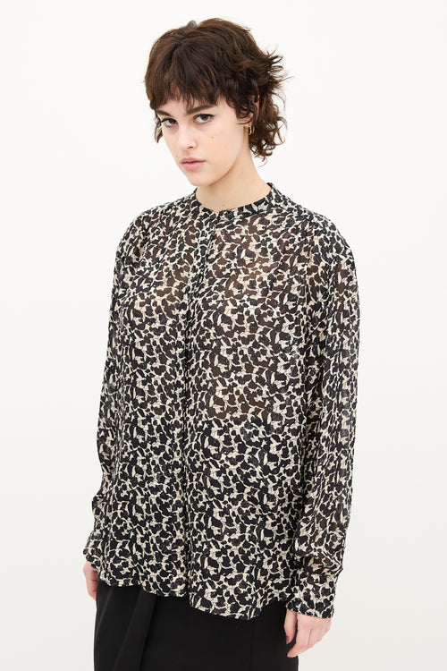 Isabel Marant Black 
Beige Sheer Printed Blouse