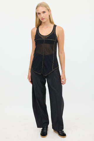 Isabel Marant Black 
Bronze Silk Studded Sheer Tank