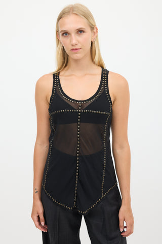 Isabel Marant Black 
Bronze Silk Studded Sheer Tank