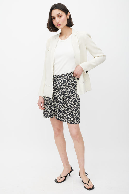 Isabel Marant Black 
Cream Silk Geometric Pleated Skirt