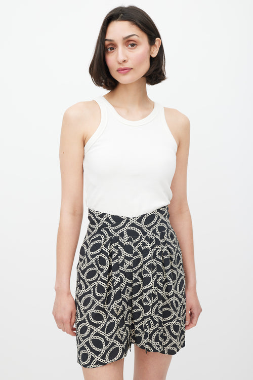 Isabel Marant Black 
Cream Silk Geometric Pleated Skirt