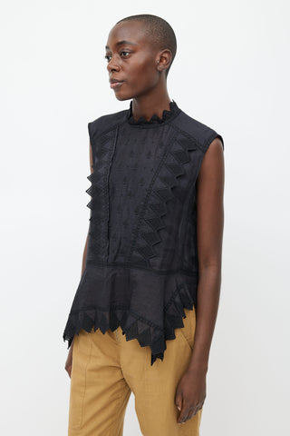 Isabel Marant Black Embroidered Semi Sheer Blouse