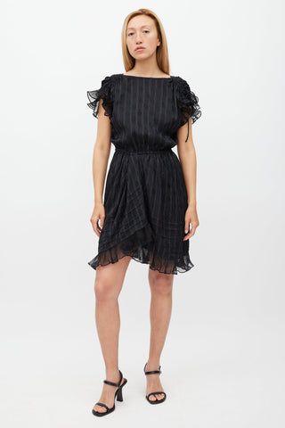 Isabel Marant Black 
Gold Silk Marisa Striped Dress