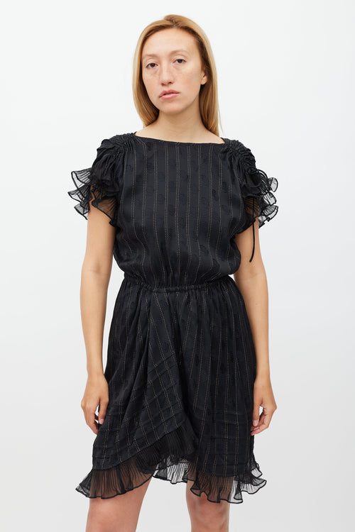 Isabel Marant Black 
Gold Silk Marisa Striped Dress