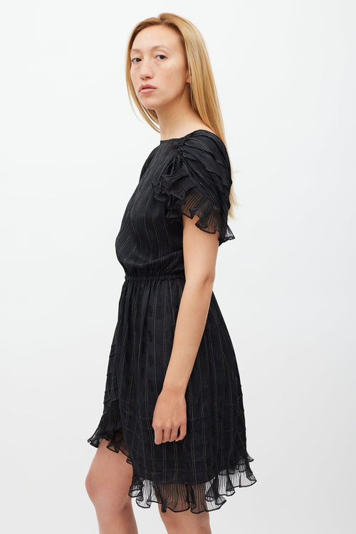 Isabel Marant Black 
Gold Silk Marisa Striped Dress