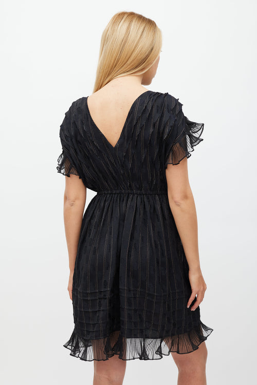 Isabel Marant Black 
Gold Silk Marisa Striped Dress