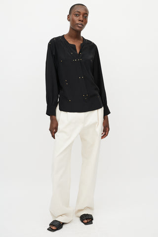 Isabel Marant Black 
Gold Studded Long Sleeve Blouse