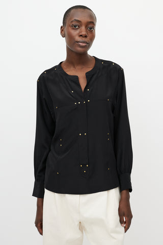 Isabel Marant Black 
Gold Studded Long Sleeve Blouse