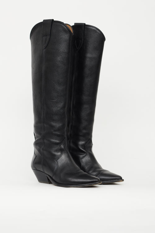 Isabel Marant Black Leather Denvee Knee High Boot