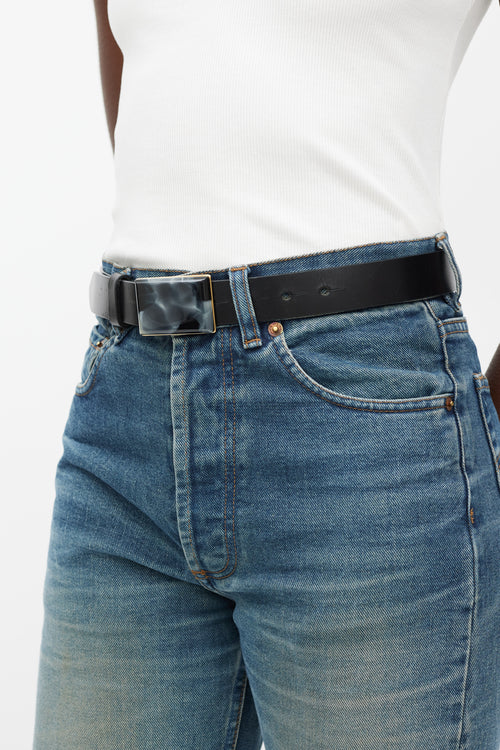 Isabel Marant Black Leather Marbled Buckle Belt