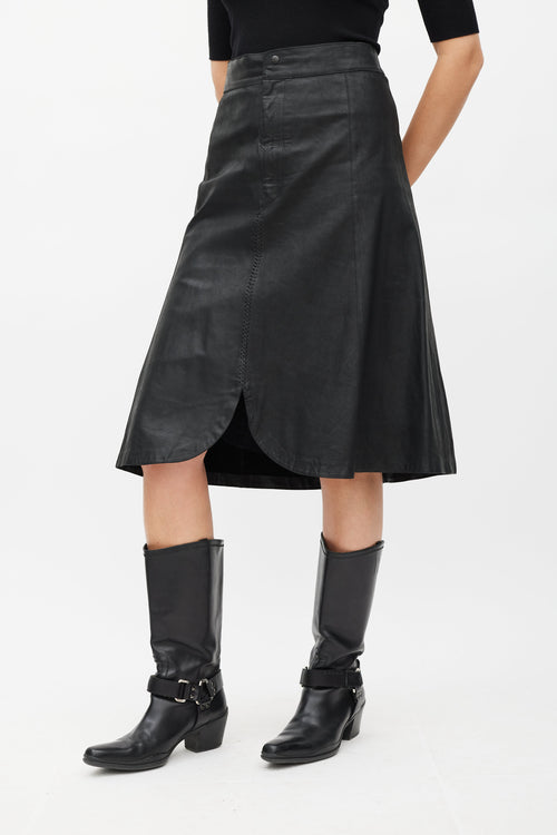 Isabel Marant Black Leather Stitched Skirt