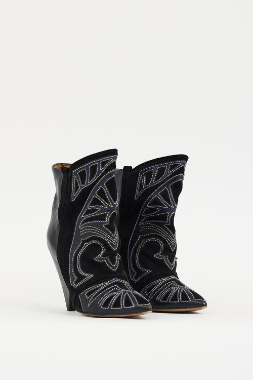 Isabel Marant Black Leather 
Suede Western Berry Boot