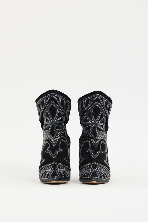 Isabel Marant Black Leather 
Suede Western Berry Boot