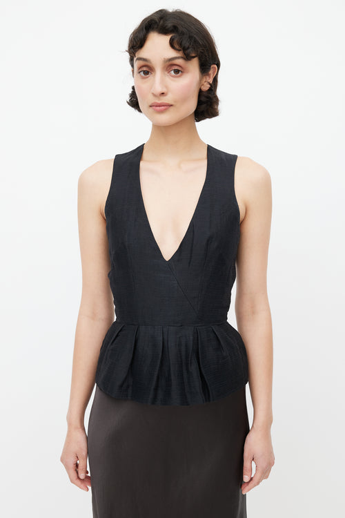 Isabel Marant Black Linen Peplum Top