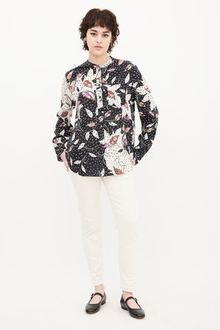 Isabel Marant Black 
Multi Silk Leaf Print Shirt