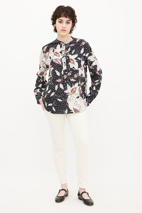 Isabel Marant Black 
Multi Silk Leaf Print Shirt