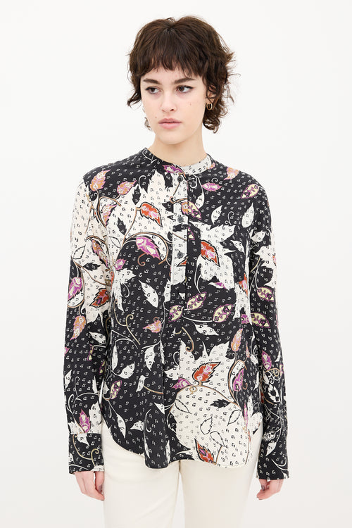 Isabel Marant Black 
Multi Silk Leaf Print Shirt