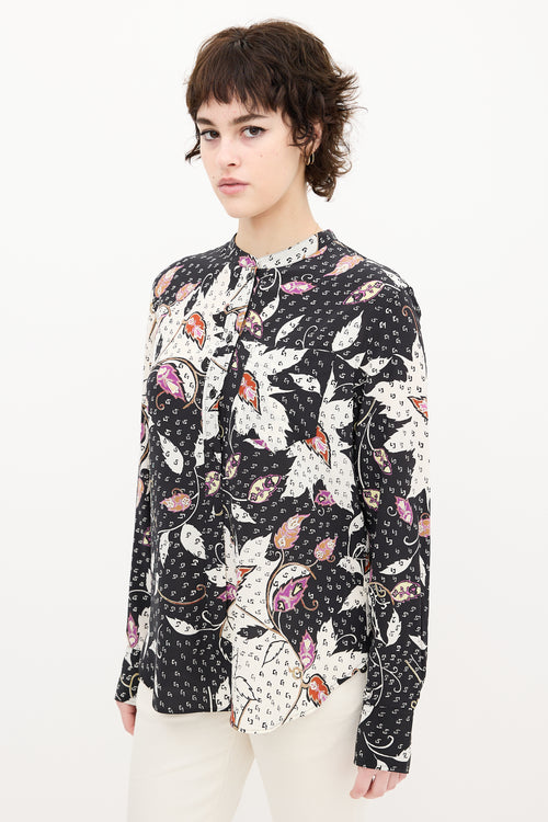 Isabel Marant Black 
Multi Silk Leaf Print Shirt