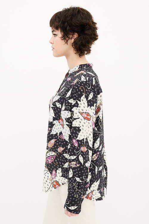 Isabel Marant Black 
Multi Silk Leaf Print Shirt