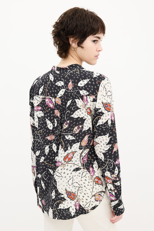 Isabel Marant Black 
Multi Silk Leaf Print Shirt