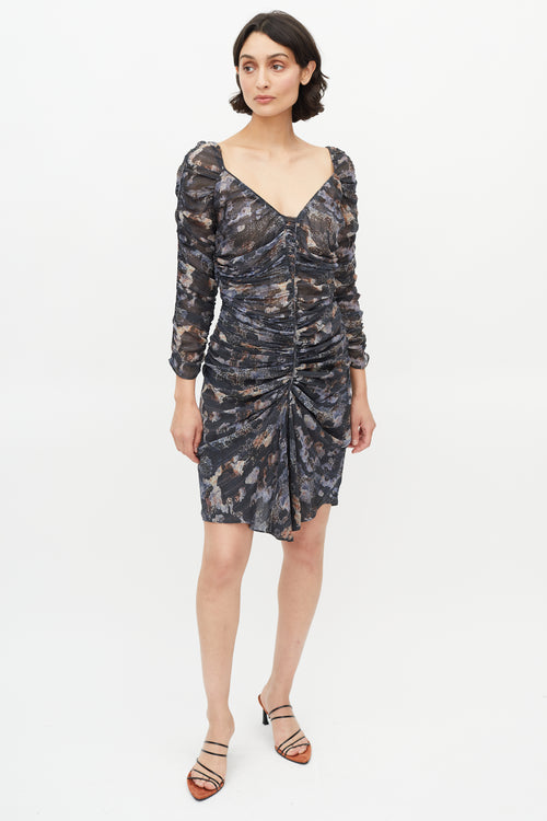 Isabel Marant Black 
Multi Silk Ruched Dress