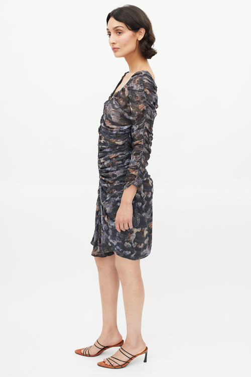 Isabel Marant Black 
Multi Silk Ruched Dress