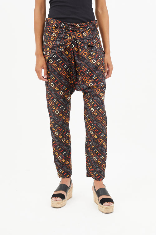 Isabel Marant Black 
Multicolour Print Wrap Silk Trouser