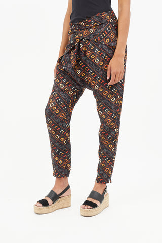 Isabel Marant Black 
Multicolour Print Wrap Silk Trouser