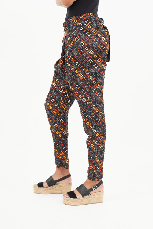 Isabel Marant Black 
Multicolour Print Wrap Silk Trouser