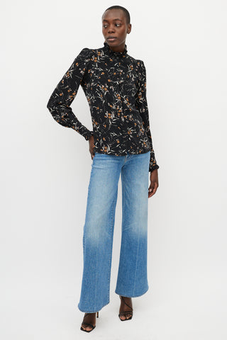 Isabel Marant Black 
Orange Floral Button Up Top