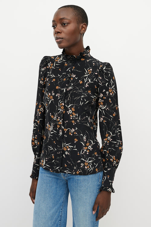 Isabel Marant Black 
Orange Floral Button Up Top