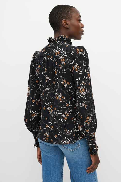 Isabel Marant Black 
Orange Floral Button Up Top