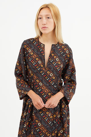 Isabel Marant Black 
Orange Silk Print Dress