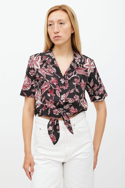 Isabel Marant Black 
Red Floral Neel Tie Shirt