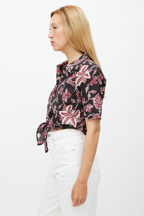 Isabel Marant Black 
Red Floral Neel Tie Shirt