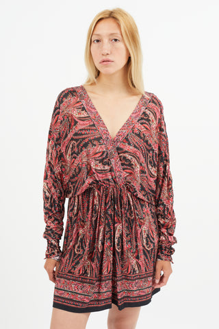 Isabel Marant Red 
Black Paisley Print Dress