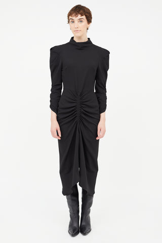 Isabel Marant Black Ruched Long Sleeve Dress