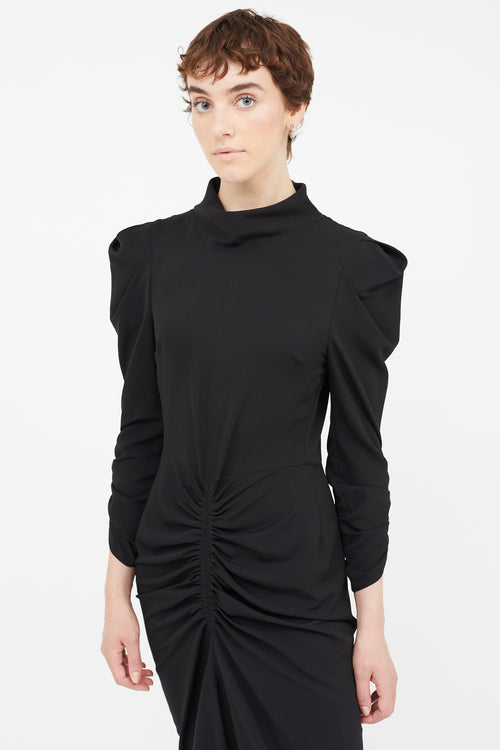 Isabel Marant Black Ruched Long Sleeve Dress