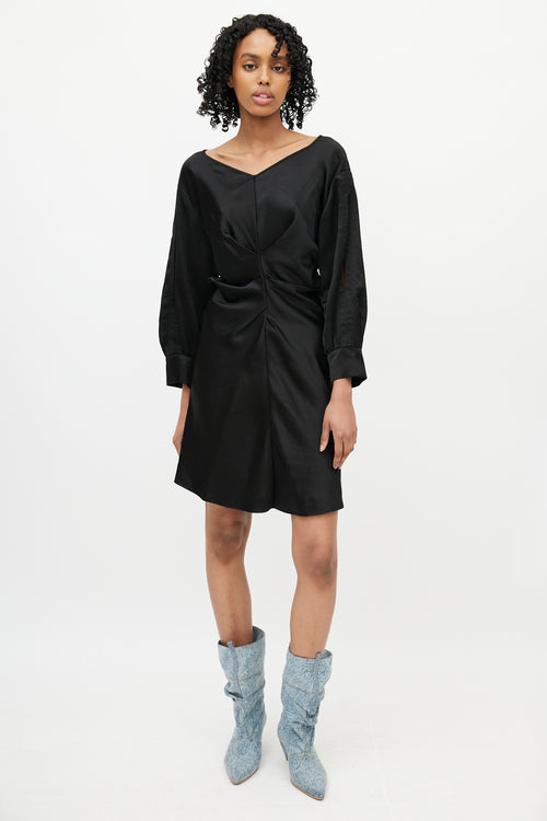 Isabel Marant Black Satin Ruched Dress