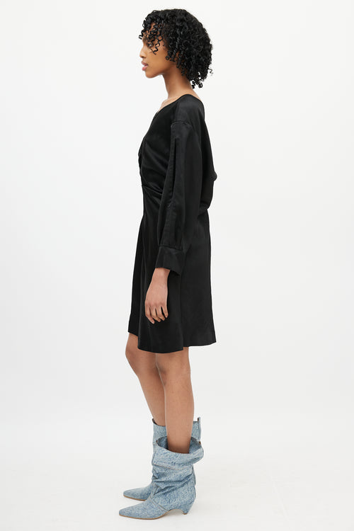 Isabel Marant Black Satin Ruched Dress